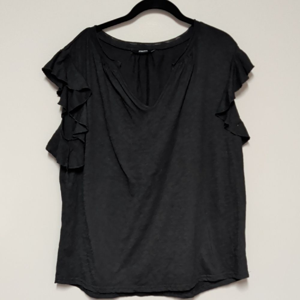 Women's Black Ruffle-Sleeve Blouse